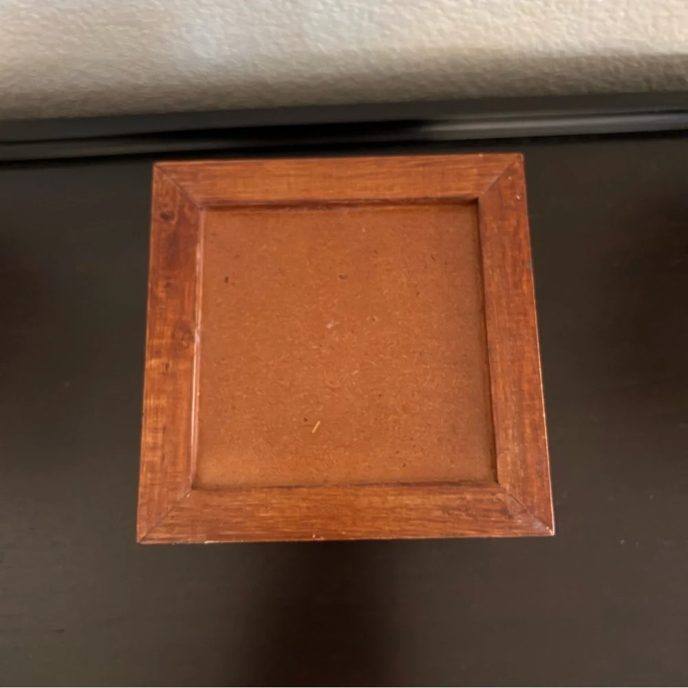 Vintage Thomas Kinkabe wooden jewelry box green velvet interior 6”x6x4” 2 tiers